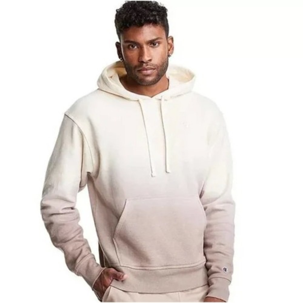 CHAMPION‎ Mens Ombre Specialty Dye Long Sleeve Hooded Sweatshirt Large Tan